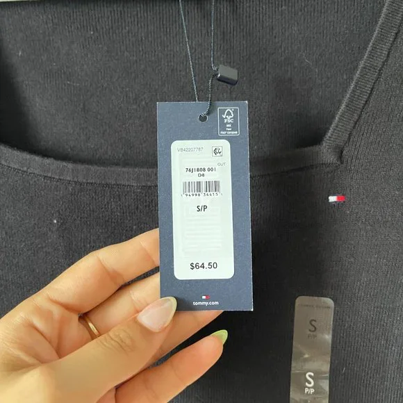 NWT Tommy Hilfiger Essential Stripe Square Neck Sweater In Black Size S - Picture 5 of 6